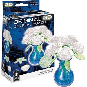 image:imageBePuzzled Roses in Vase Original 3D Crystal Puzzle 44 Piece Brain Teaser Collectible Display Puzzle for Kids amp Adults Ages 12 White