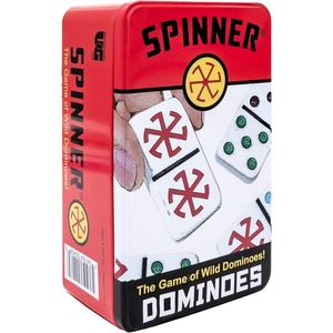 image:imageFront Porch Classics Spinner Dominoes Travel Tin Family Game Set Ages 8
